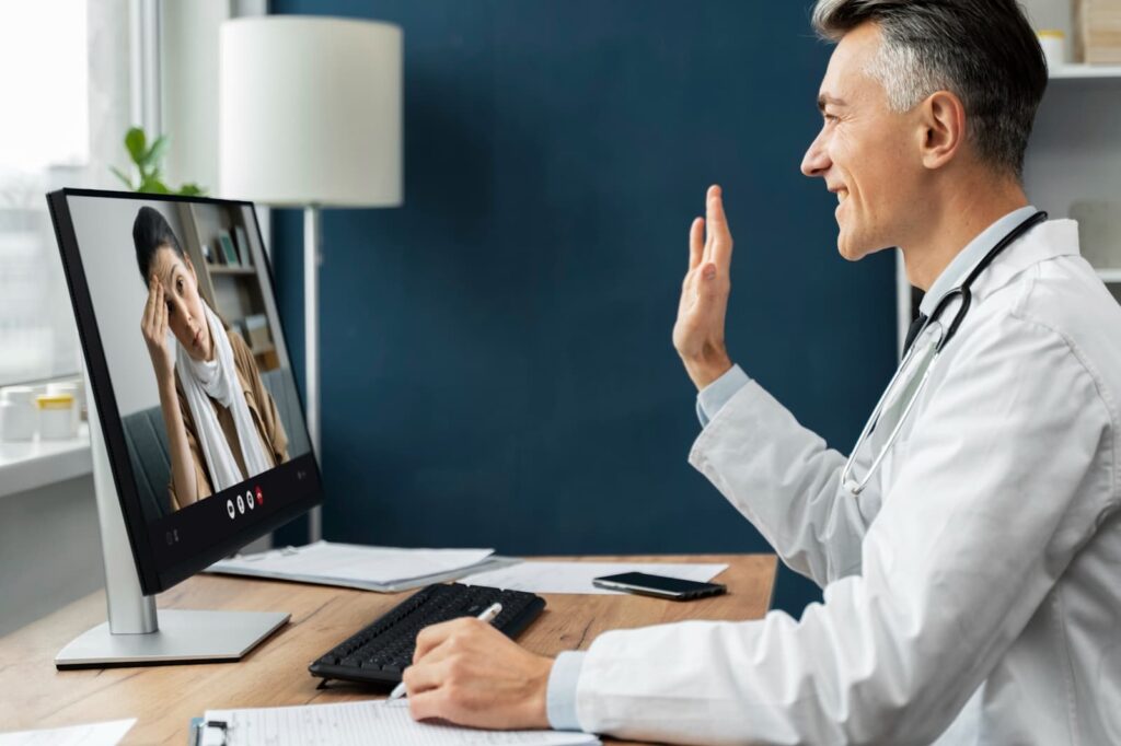 Patient interacting with virtual assistant