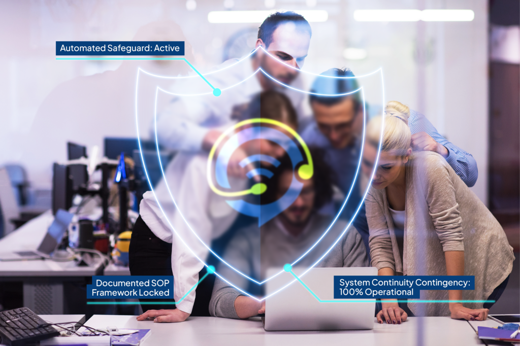 Access-Salud professionals working collaboratively with digital workflow elements highlighted.