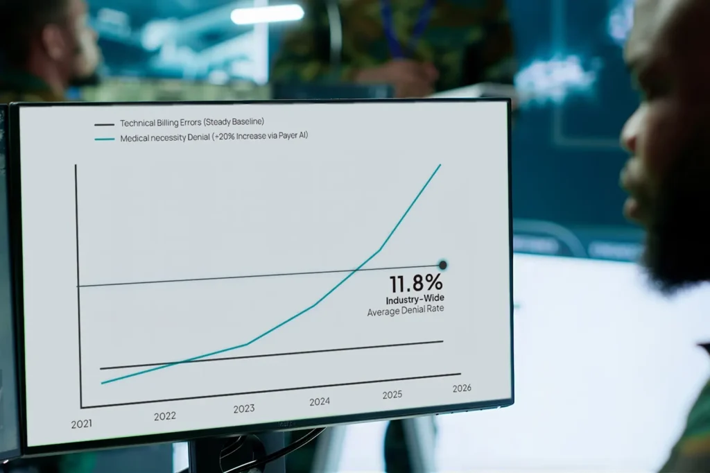 Graph showing the growth of clinical medical necessity rejections since 2021 due to automated insurer review models.