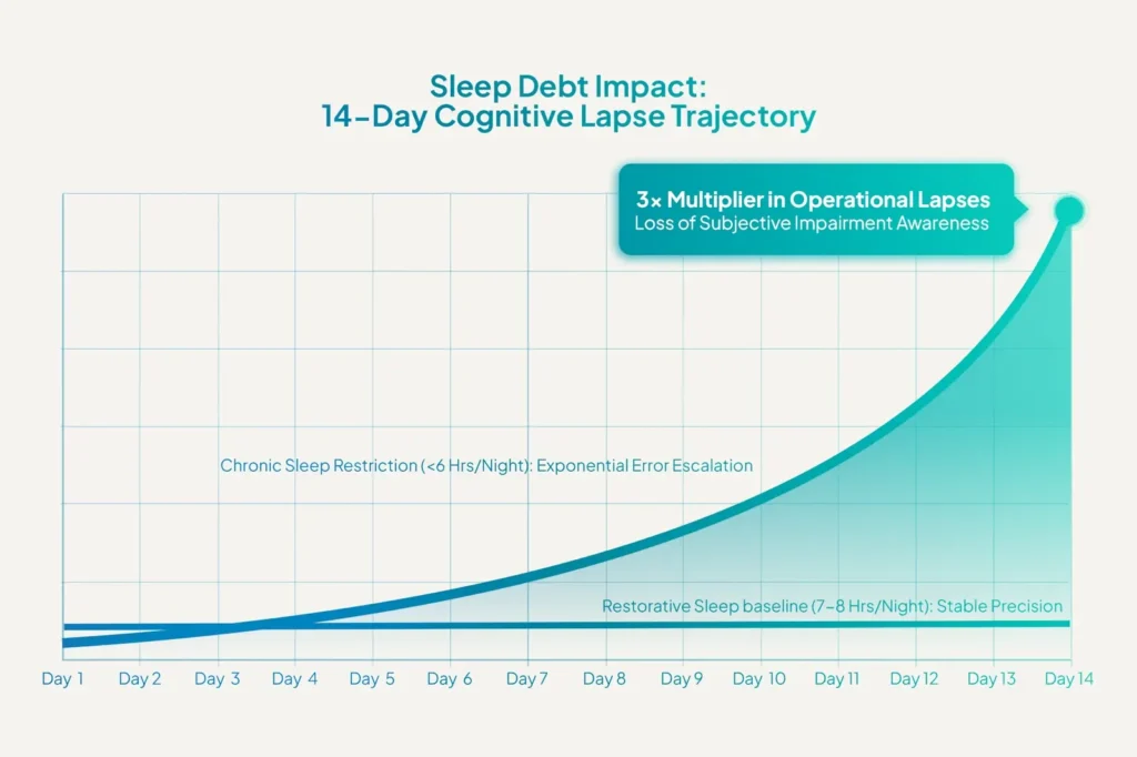 Bar graph illustrating attentional lapse multipliers resulting from chronic sleep restriction.