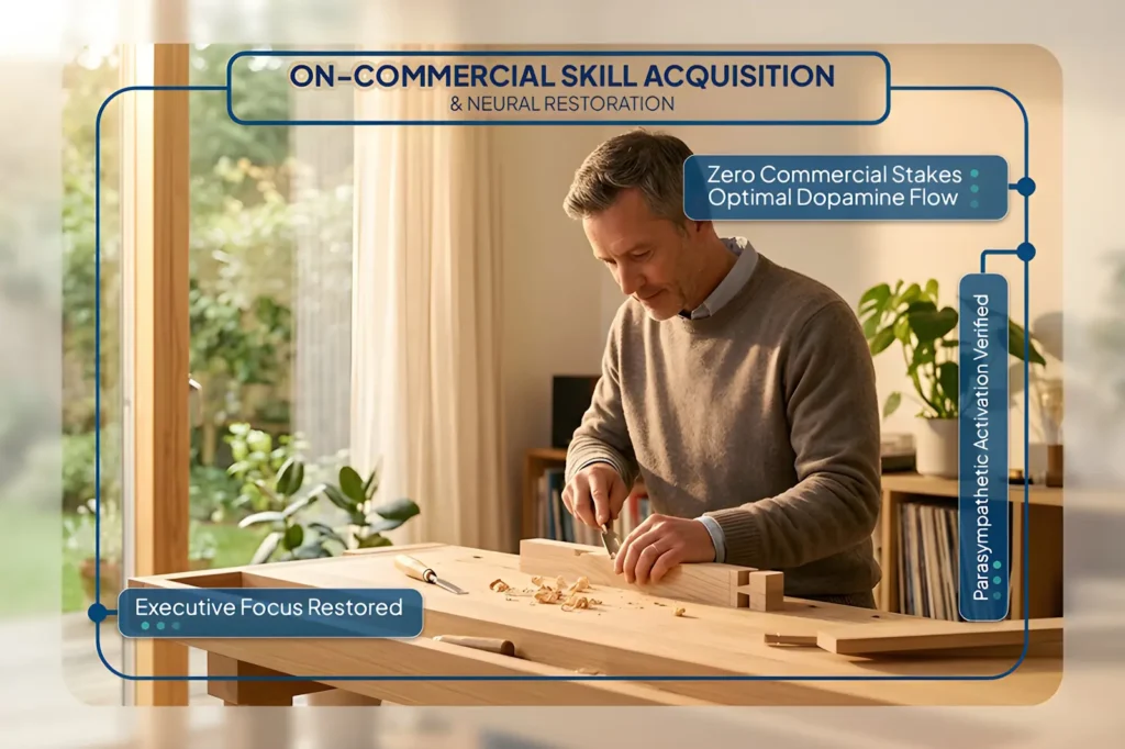 Professional engaging in a creative non-work hobby, demonstrating holistic work-life balance and cognitive enrichment.