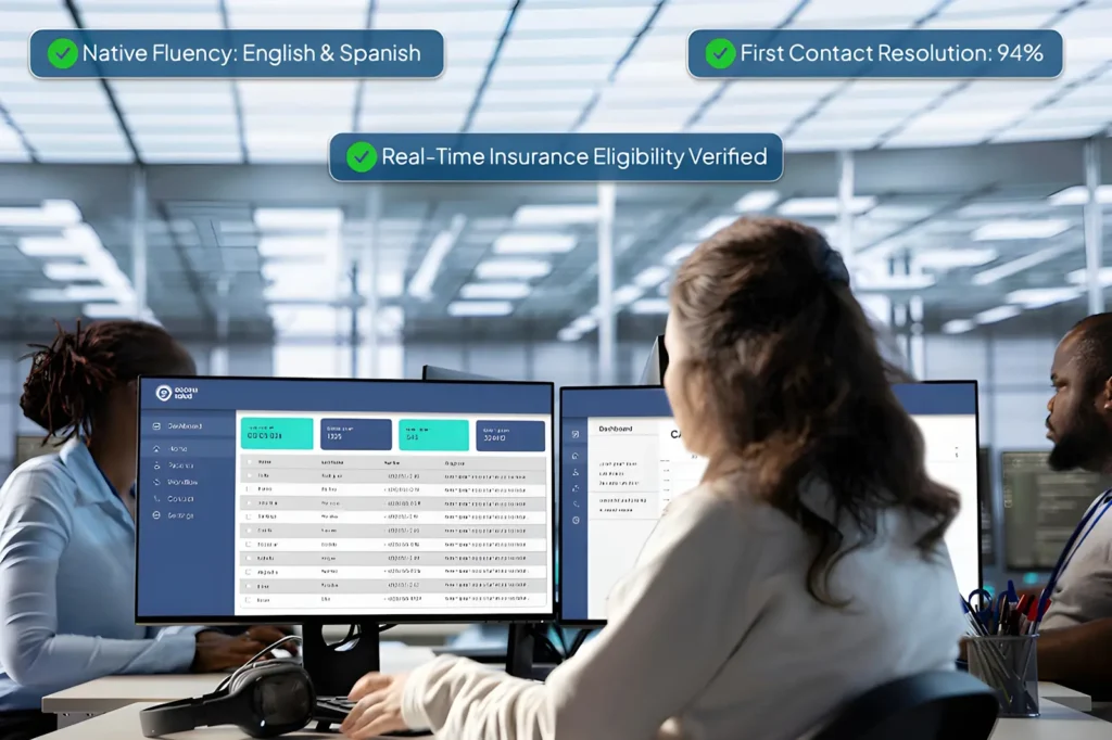 Bilingual healthcare intake specialists managing patient scheduling and pre-appointment navigation.